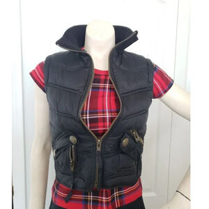 Urban Behavior Crop Puffy Black Vest with  removable hood